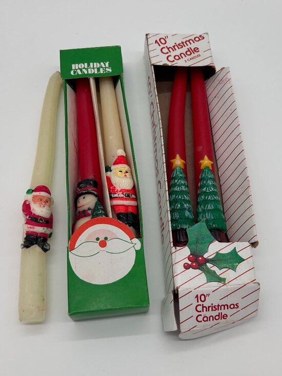 Other - VTG 1960's Unused 12” Santa Taper Candles with Box Lot of 5 Santa Snowman